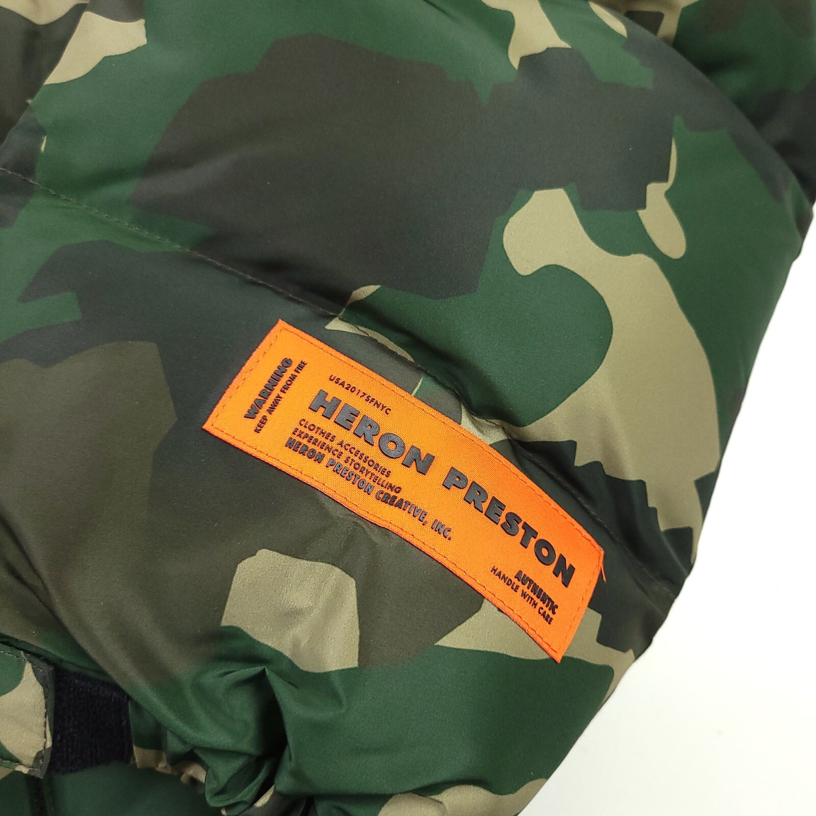 Pre-owned Heron Preston $1070  Camo Puffer Jacket In Green Mens Size Large