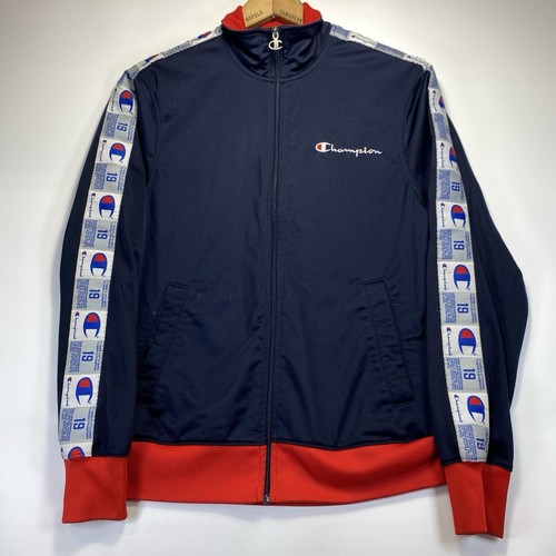 CHAMPION Track Jacket Mens Vintage M~Spell Out Down Arm~Red