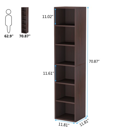 6-Tier Tall Narrow Bookcase Bookshelf Storage Cube for Home Office Living Room