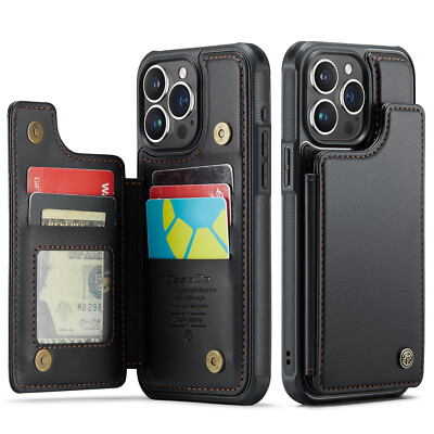 Fr iPhone 15 Pro Max 14 13 12 11 XR 8 Plus SE3 RFID Blocking Leather Wallet Case