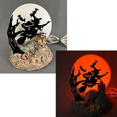 Lighted Witch over Moon Shadow Caster Autumn Harvest Collection Cemetery w Box