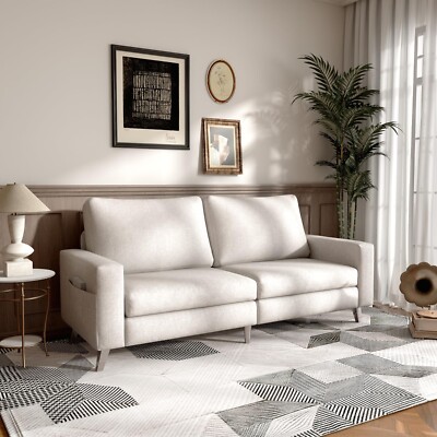 79" Oversized Upholstered Sofa Couch Modern Loveseat Faux Leather & Linen Fabric