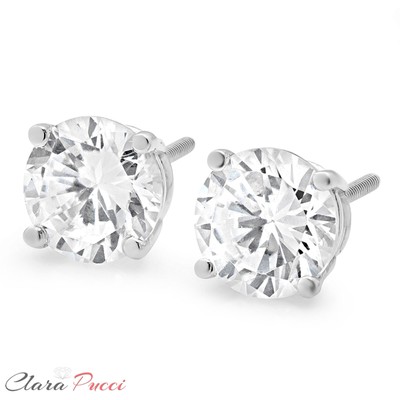 Pre-owned Pucci 2.0ct Round Cut Solitaire Synthetic Moissanite Stud Earrings 14k White Gold In D