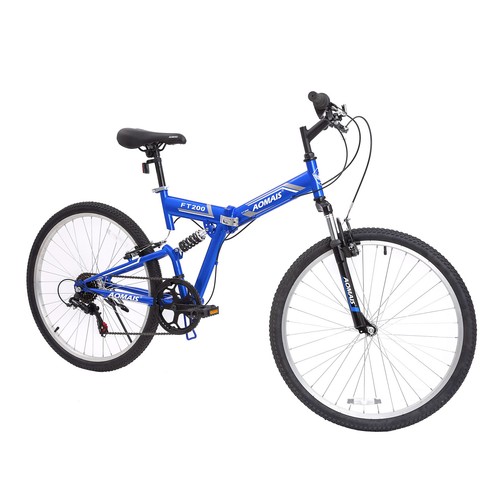 26" Folding Mountain Bike 7 Speed Bicycle Shimano Hybrid Suspension Sports Blue