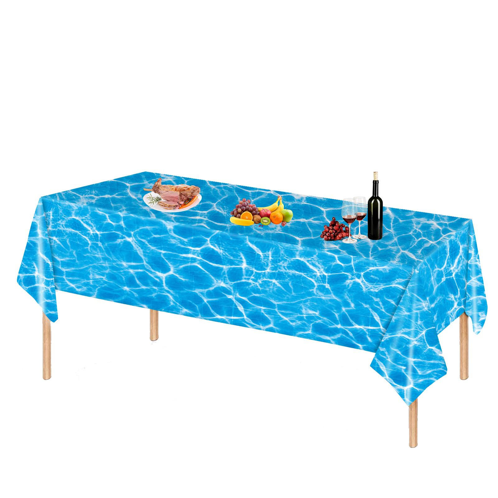 Waterproof Tablecloth Ocean Wave Party Rectangle Table Cover Indoor/Outdoor