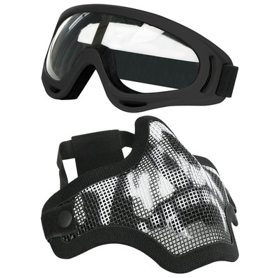 AOUTACC Airsoft Half Steel Mesh and Goggles Set, Skull Tactical Masks Protect...