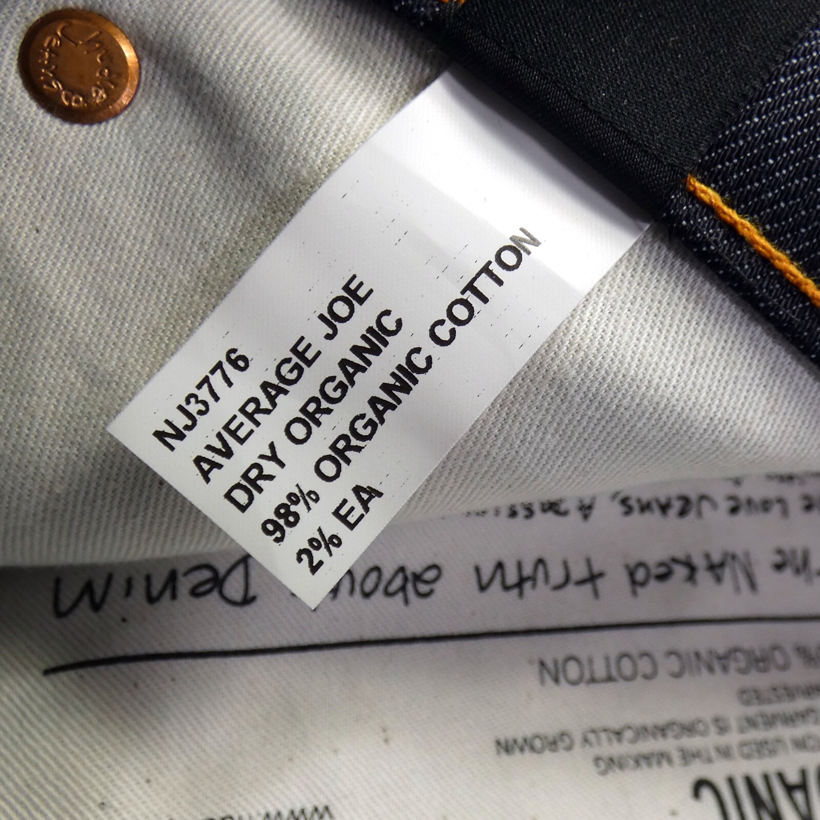 Nudie Jeans 33 x 36 Raw Dry Denim Average Joe NWOT Unworn Italy
