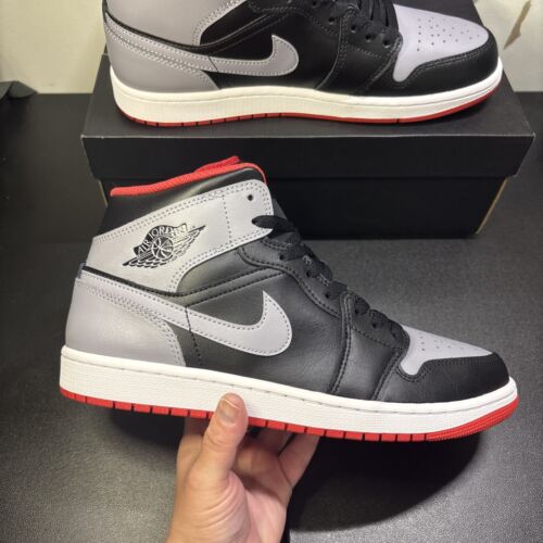 Size 10.5 - Nike Air Jordan 1 Mid Black/Cement Gray-Fire Red Size 10.5 - Nike Air Jordan 1 Mid Black/Cement Gray-Fire Red