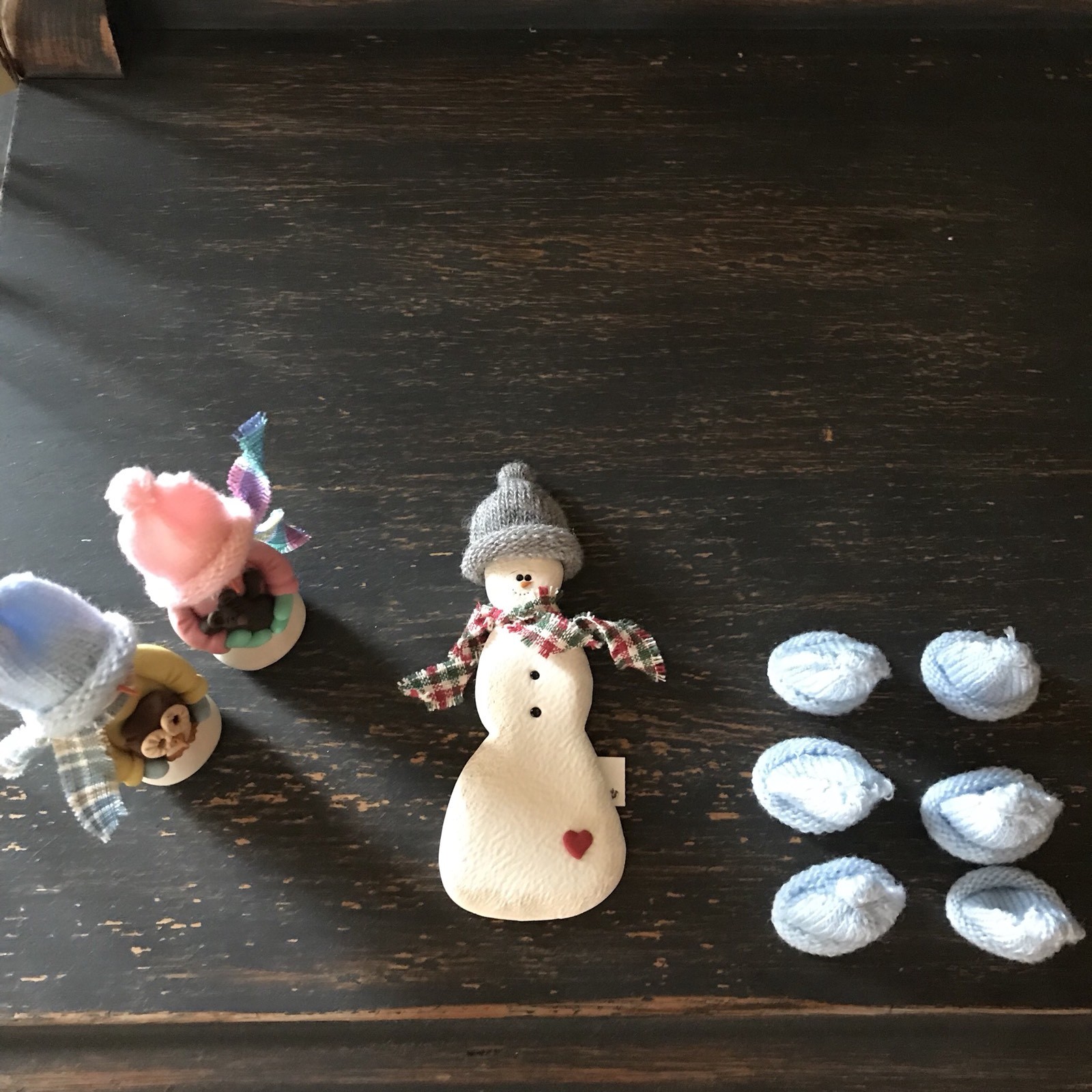 Six Tiny 1” Handmade Blue Knit Hats