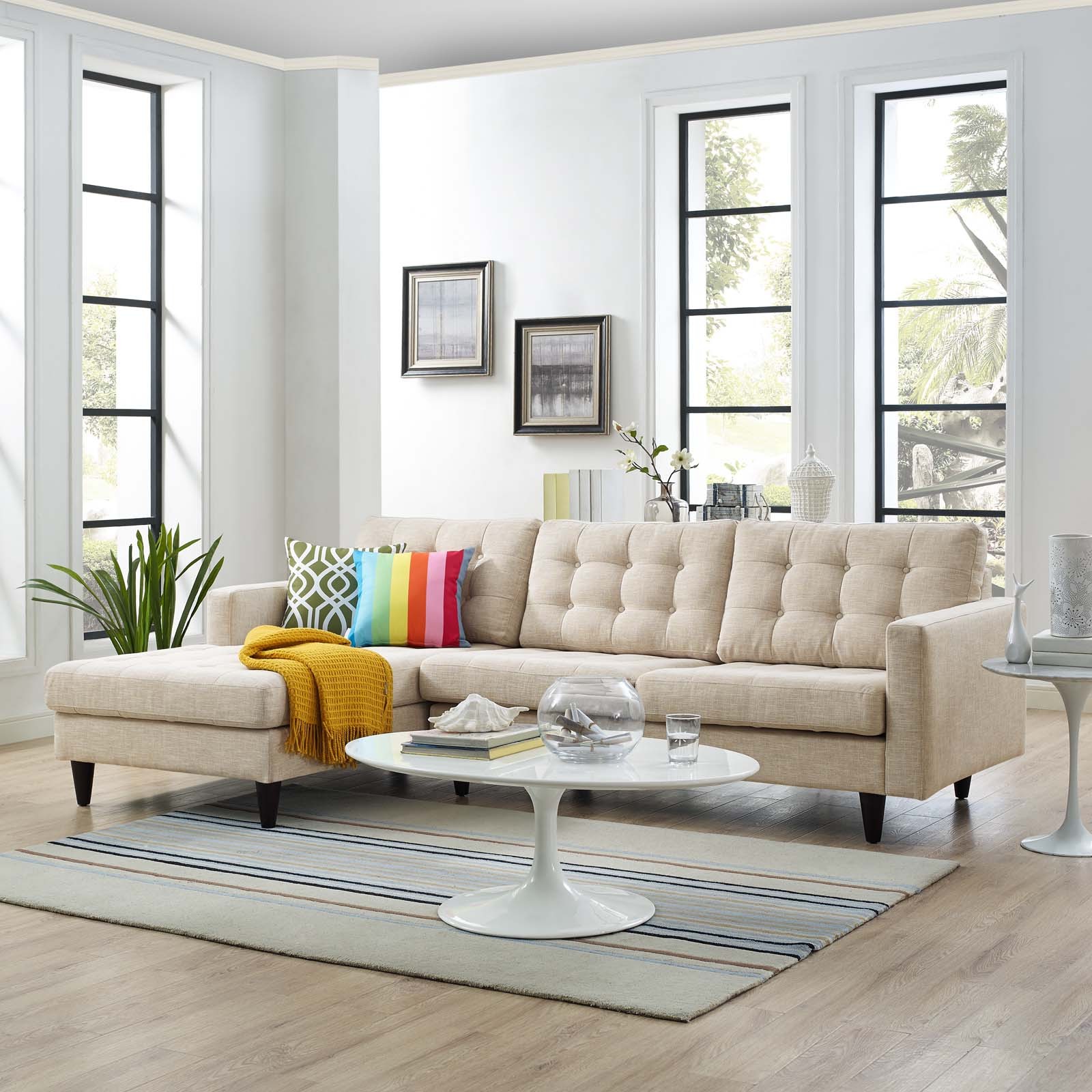 Mid Century Modern Tufted Upholstered Left Side Sectional Sofa In
