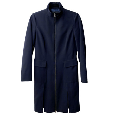 Sisley Navy Blue Overcoat Full Zip Long Dress Jacket Size 8 / it 42
