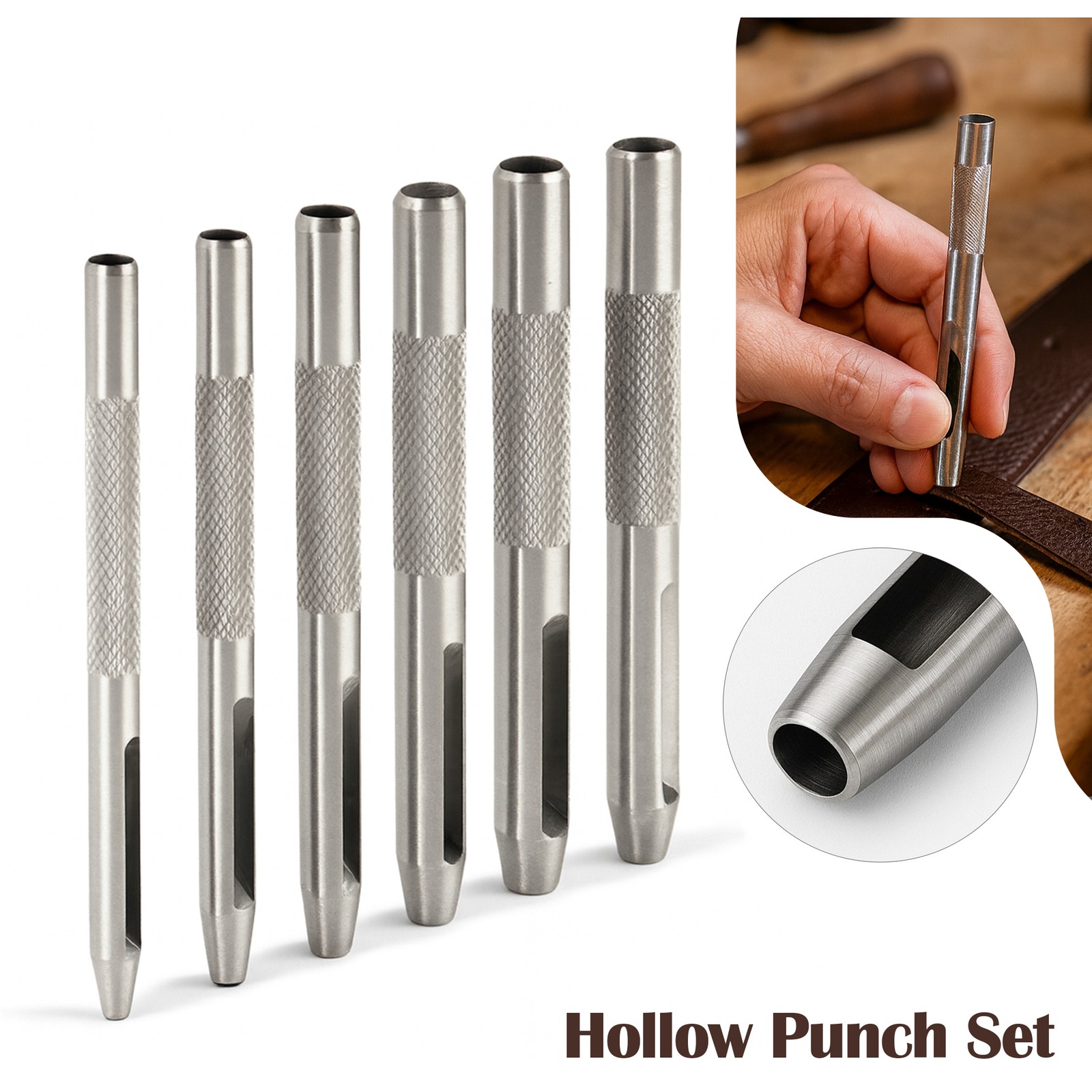 Hollow Punch Set 6pcs Heavy Duty Hole Punch Cutter Tool 1mm 7mm Leather Craft