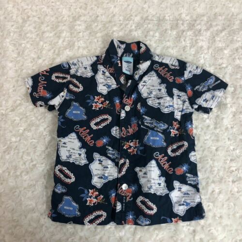 Old Navy Boys Sz 6 12 mos Hawaiian Button Short Sleeve Shirt Top navy orange