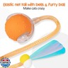 PLITTPETTS Interactive Cat Toys Ball for Indoor Cats, Automatic Moving Ball Toy with Elastic Mesh Tail, Chirping and Obstacle Avoidance and Motion Activated, Orange【Rechargeable】