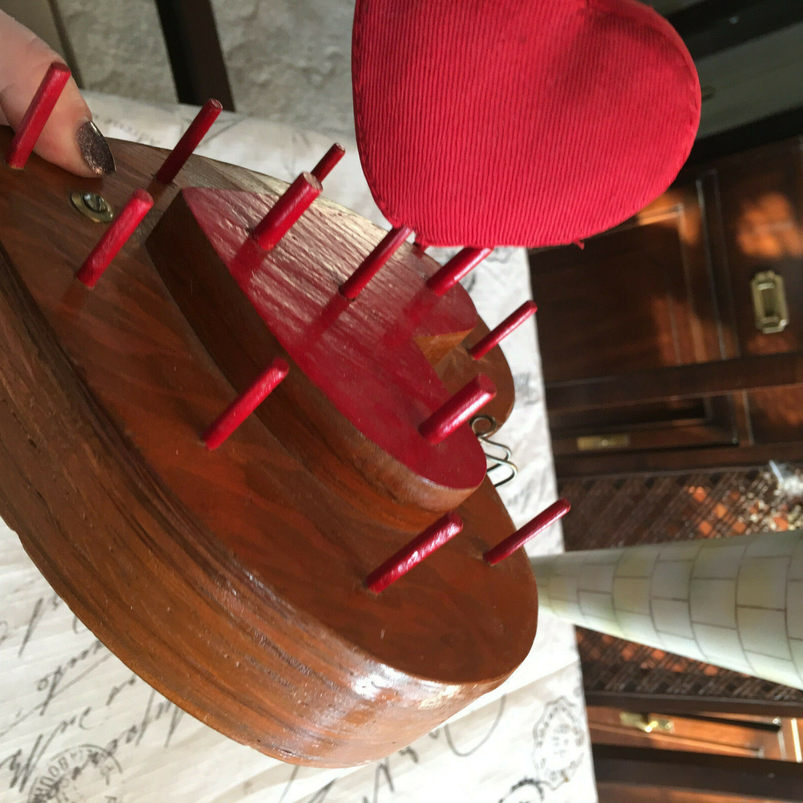 Vintage Pin Cushion Heart Handmade Thread Holder