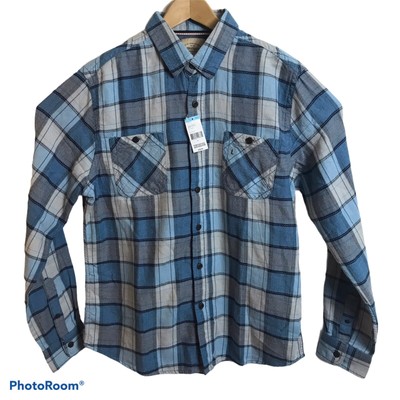 Vintage Sears Roebuck Co Herringbone Flannel Blue/Gray Button Up Shirt Large NWT