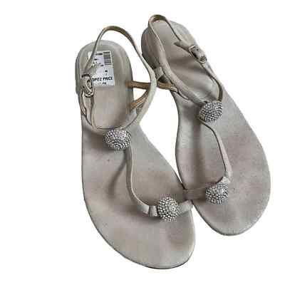 STUART WEITZMAN オフントゥ アンクルストラッフ サンタル Stuart Weitzman Balls of Fire Sandals Beige Iridescent Suede