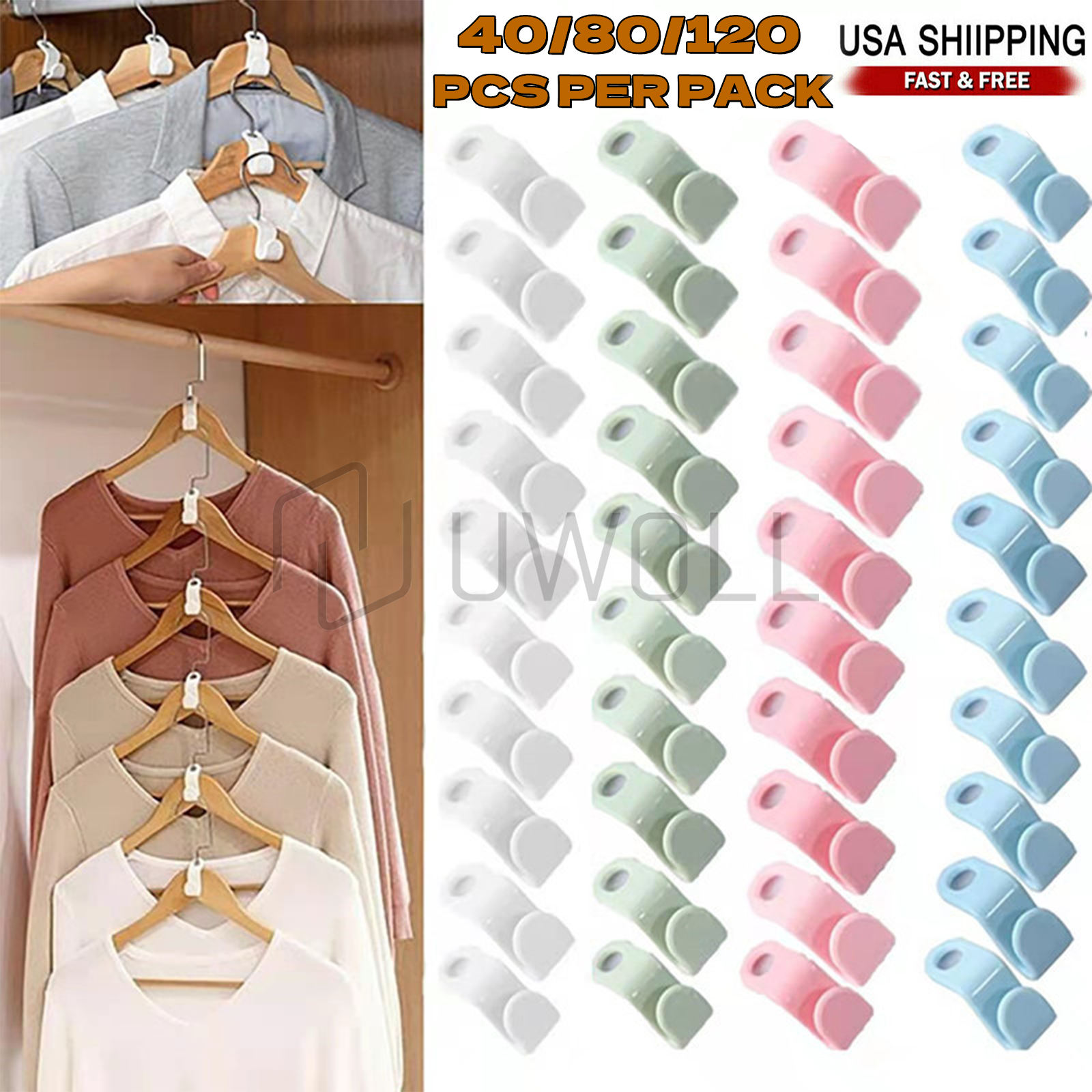 120 Pcs Clothes Hanger Connector Hooks Closet Hanger Organizer Space-saving Clip