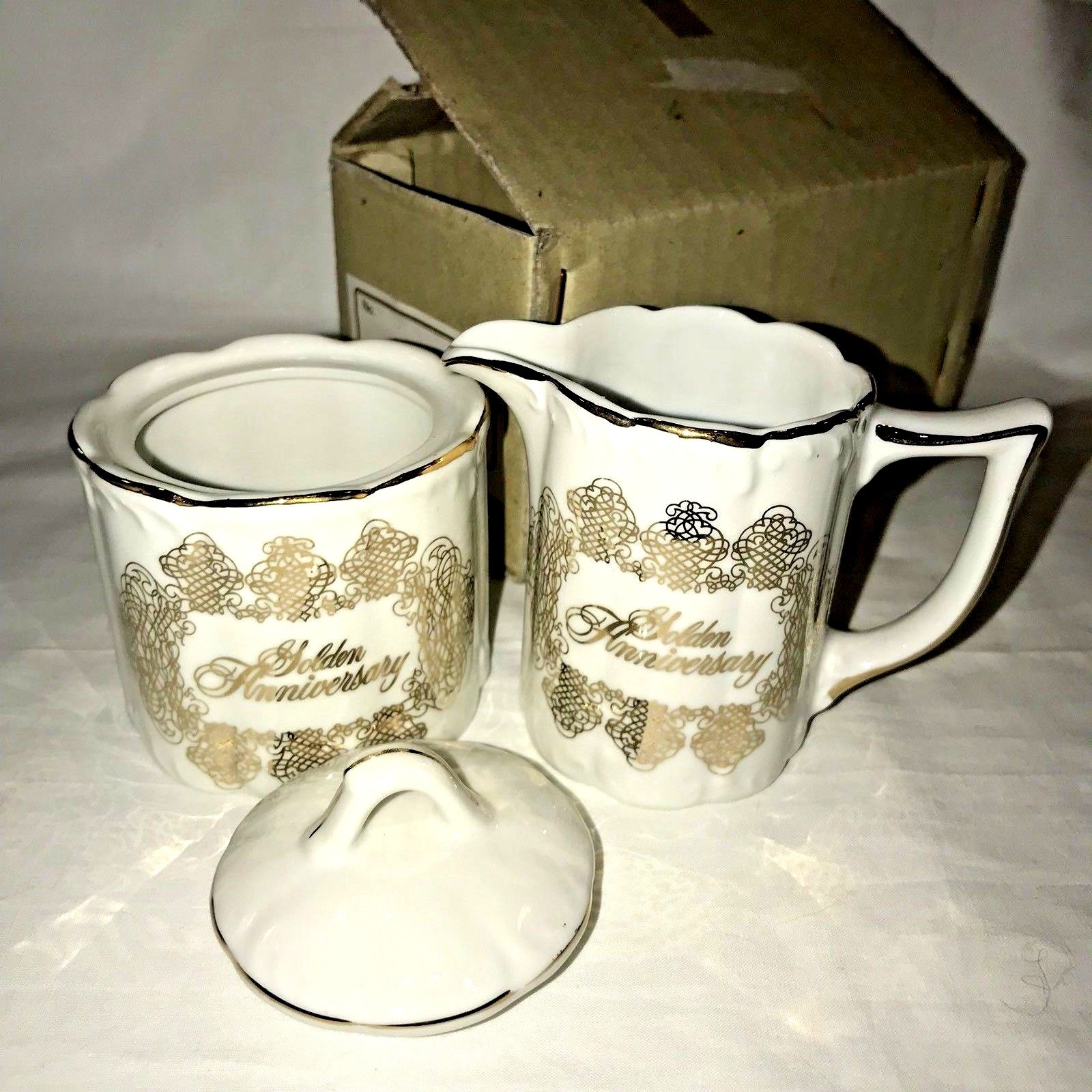 Treasure Masters Bone China Creamer Sugar Lid 50th Anniversary Japan Gold