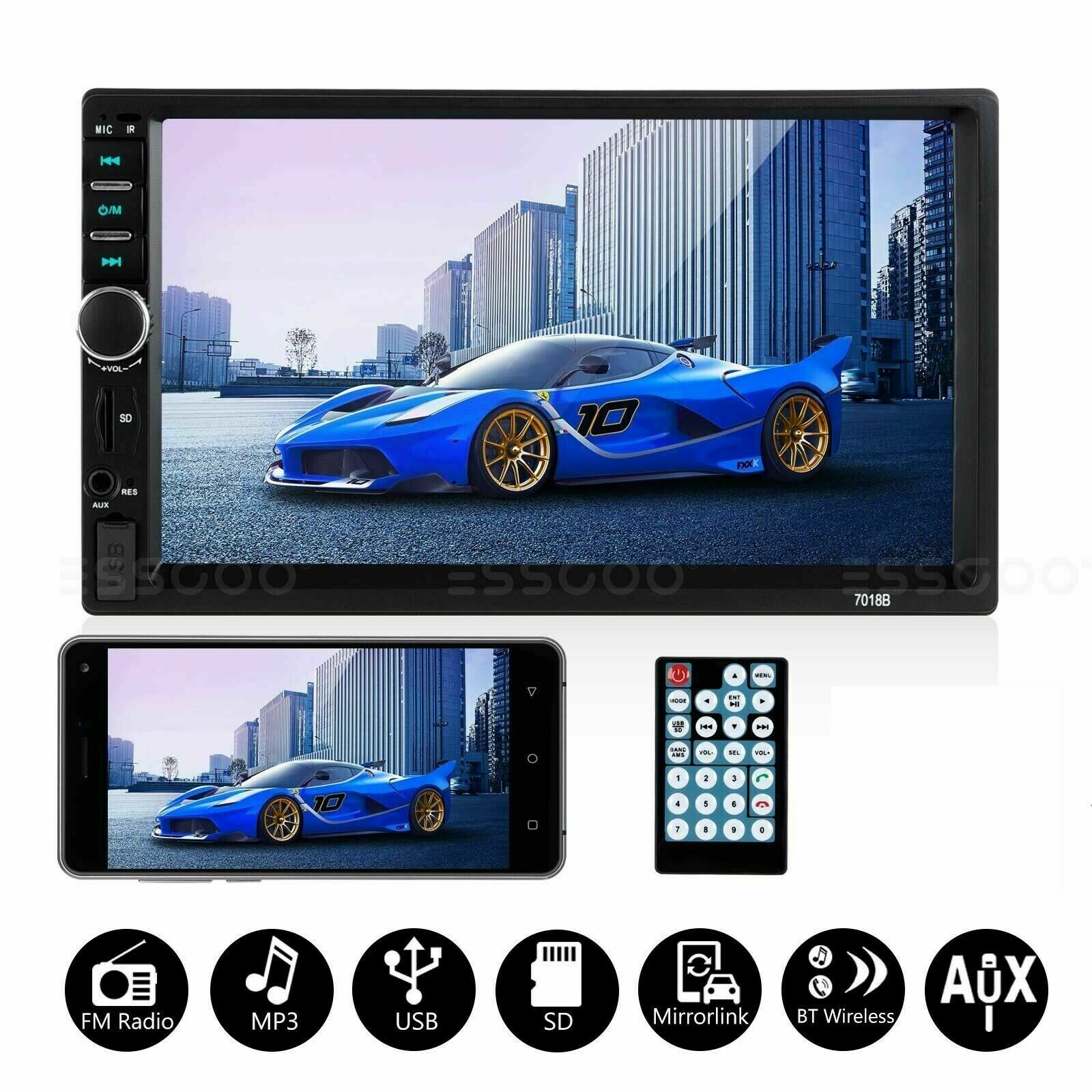 2din 7" Hd Autoradio Bluetooth Stereo Lettore Mp5 Aux Mirror Link Sd Usb awe