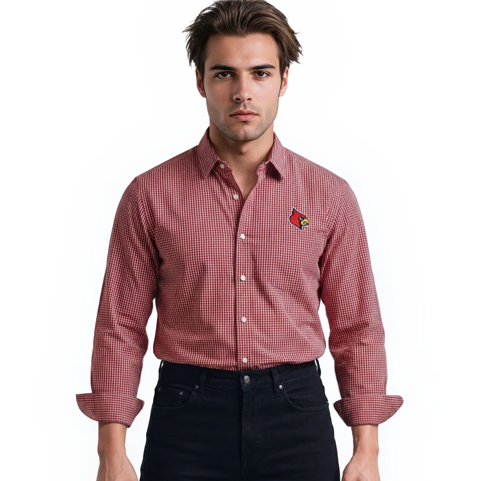 Antigua UL Louisville Cardinals Shirt Men's Size Large Red Check Button Up