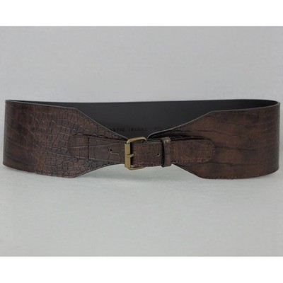 Plastic Island Womens Brown Croc Embossed Wide Waist Cinch Belt Vintage P71MK163