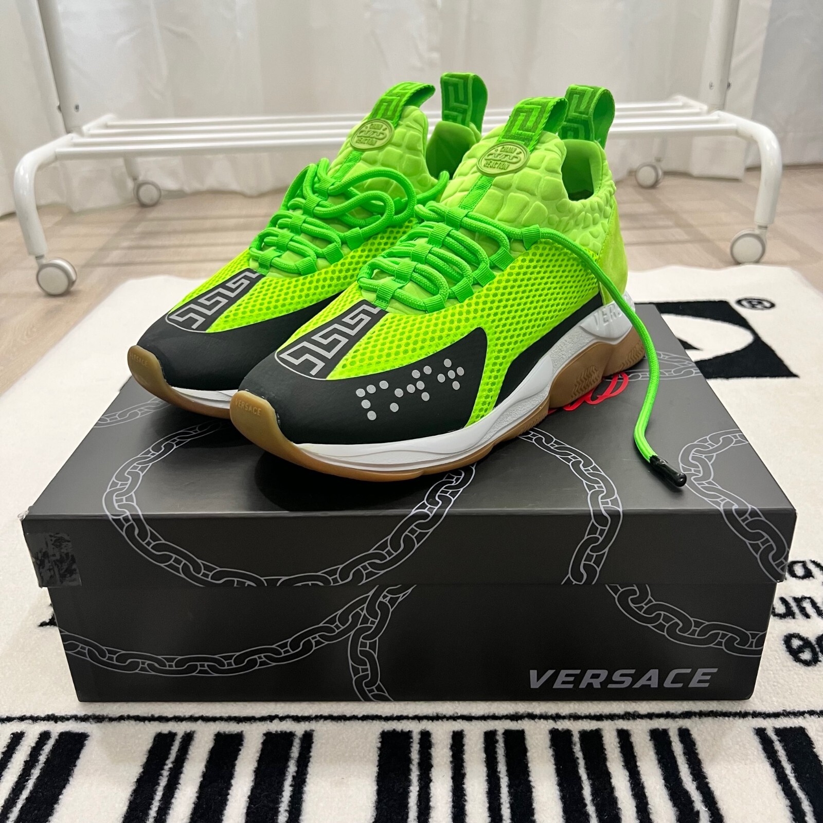 Versace Chain Reaction Suede Cross Chain Lime Green Black Sneakers | eBay