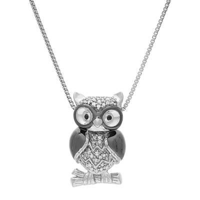 Finecraft 1/10 cttw Diamond Pendant in Black Rhodium-Plated Sterling Silver, 18''