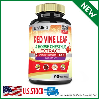 Red Vine Leaf Supplement Extract Horse Chestnut, Beet Root, Ginger, 90 Capsules