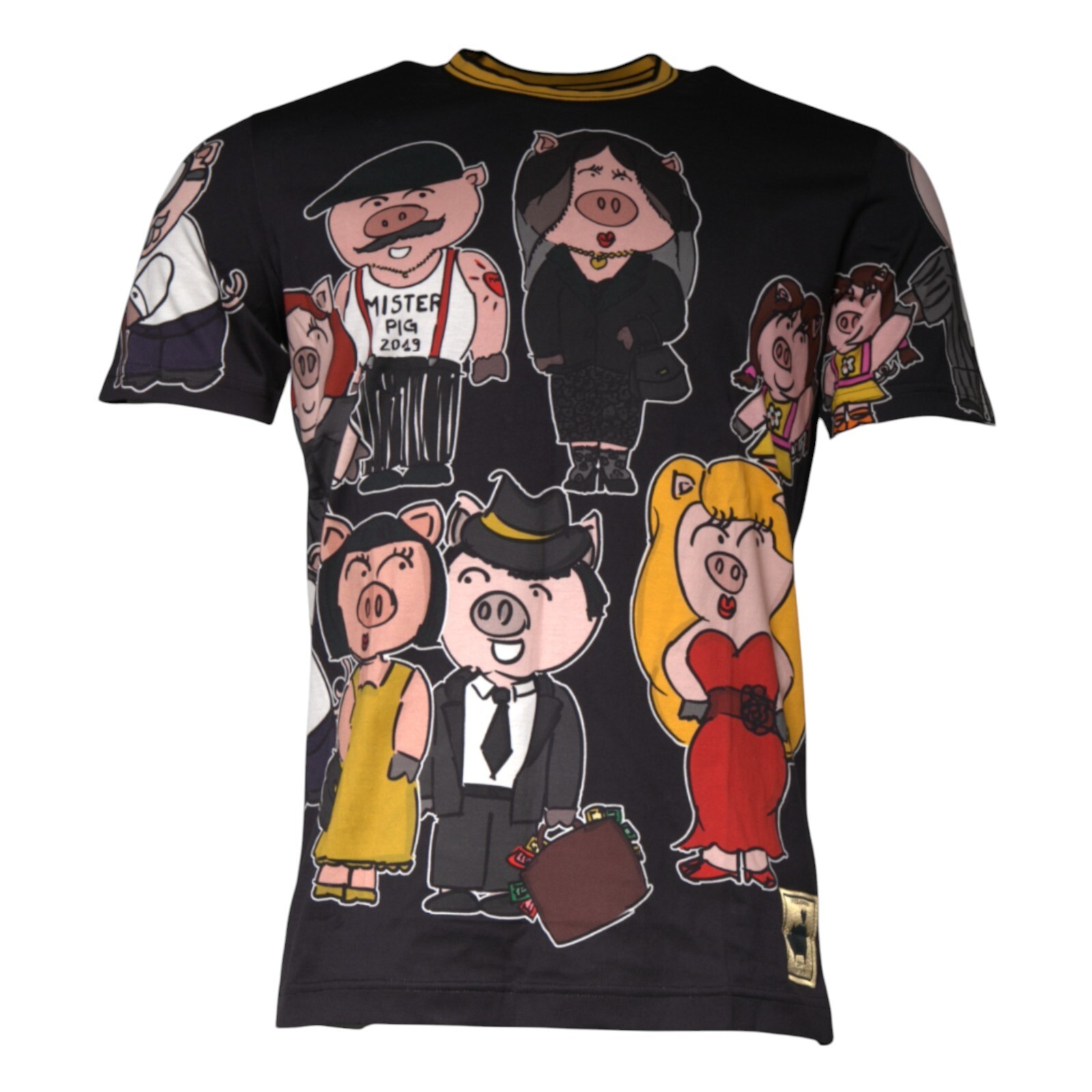 Футболка DOLCE & GABBANA Black Pig Family из хлопка с круглым вырезом для мужчин IT50/US40/L 520 долларов США