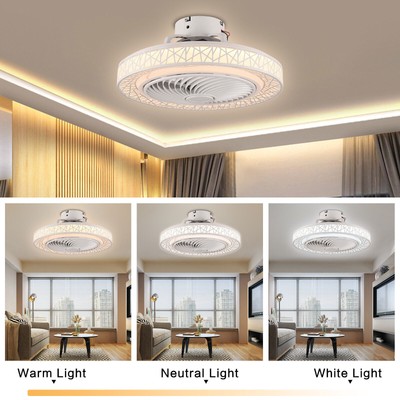 Modern Enclosed Ceiling Fan Light Dimmable LED Chandelier Fixture with Remote