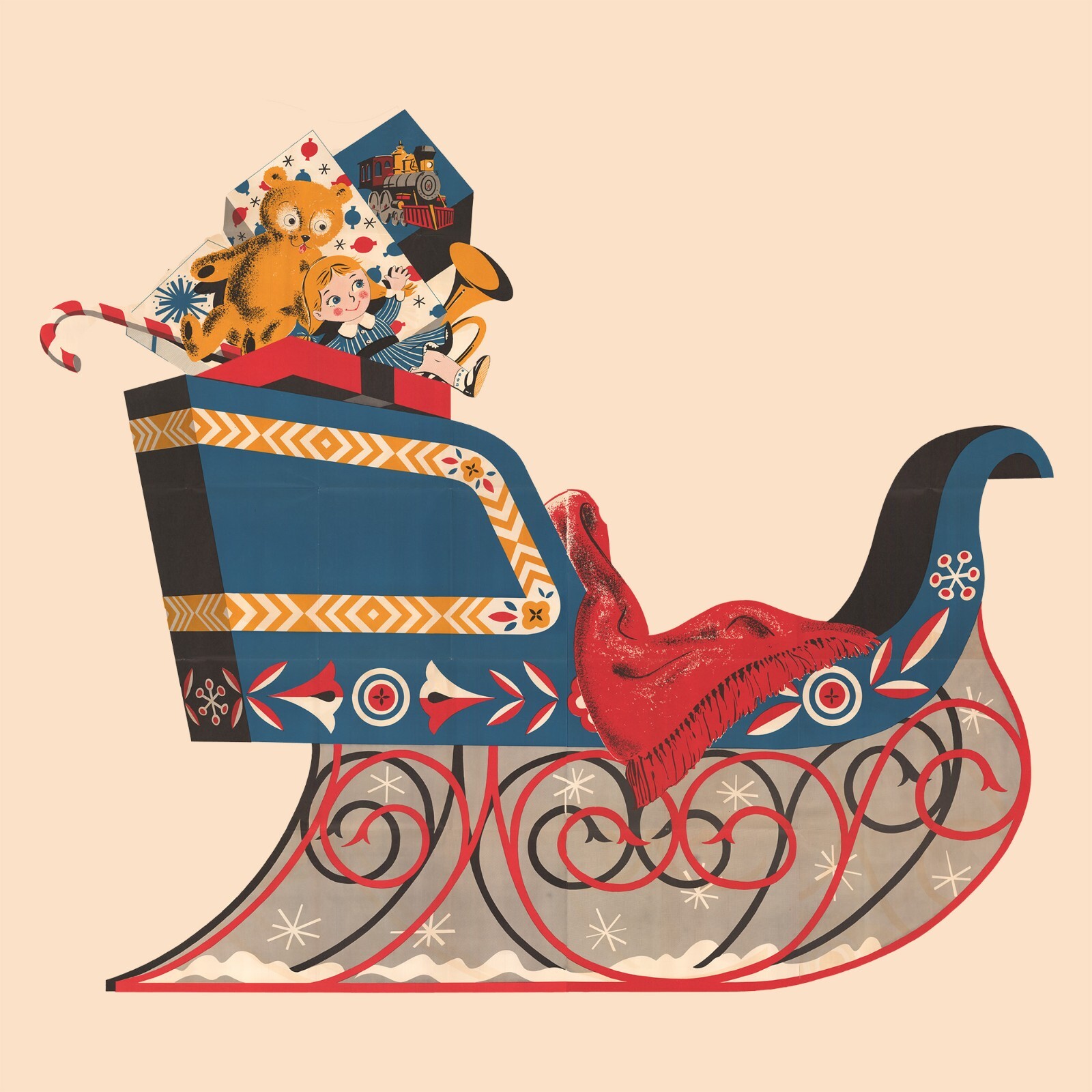 Reproduction Douglas Fir Plywood Santa, Sleigh and Reindeer Set Pattern