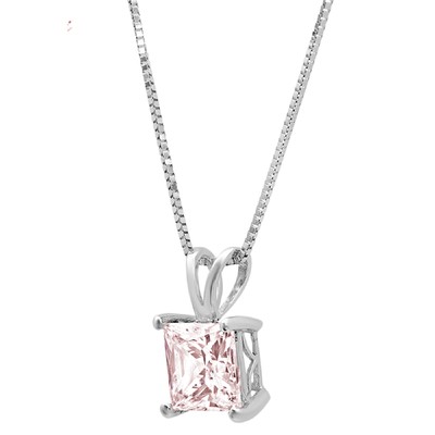 Pre-owned Pucci 2 Ct Princess Vvs1 Pink Pendant Necklace 16 Gift Box Chain Box 14k White Gold