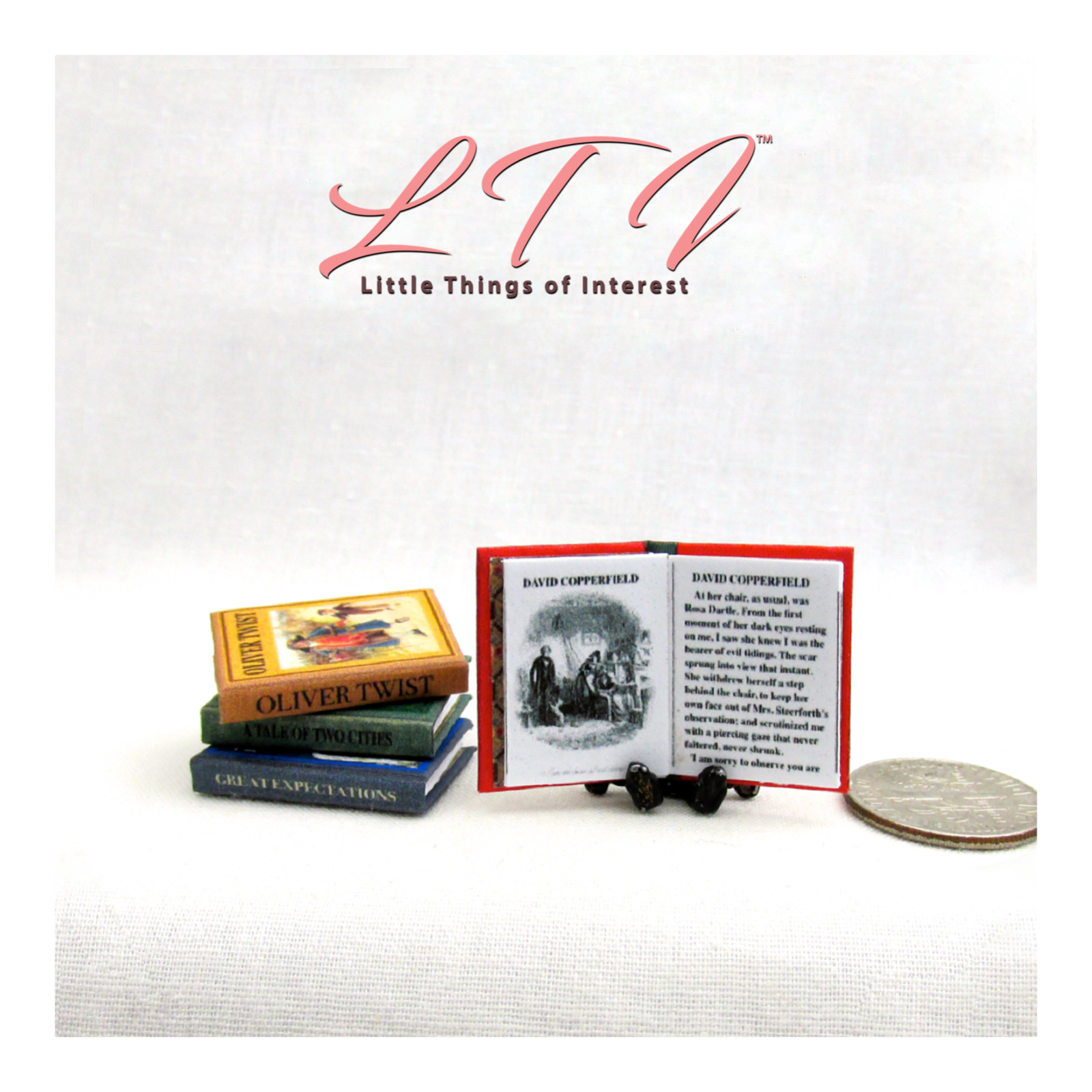 CHARLES DICKENS 4 Pc 1:12 Scale Miniature Readable Illustrated Books