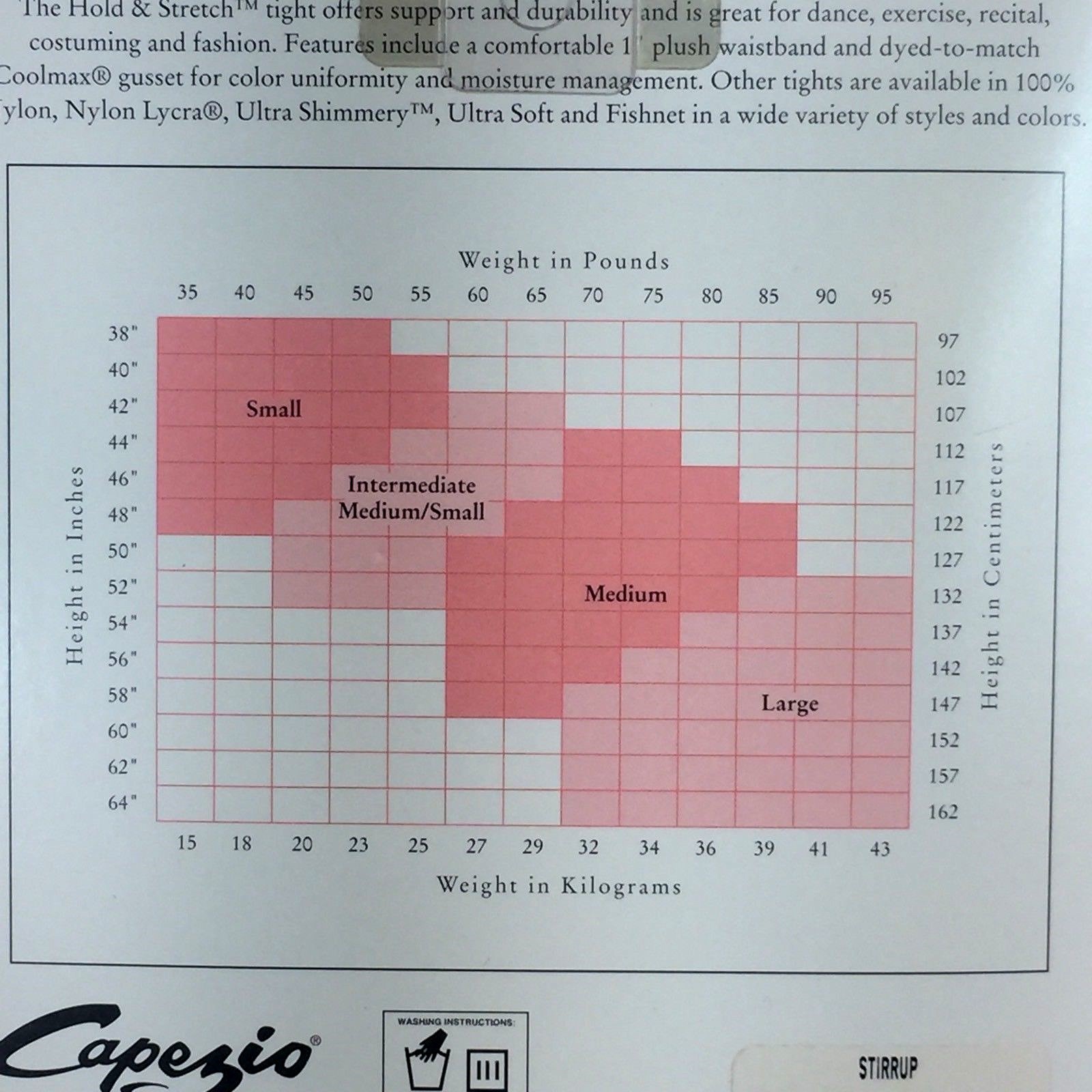 Capezio Hold & Stretch Stirrup Tight White Size Medium 60-85lbs 44-58