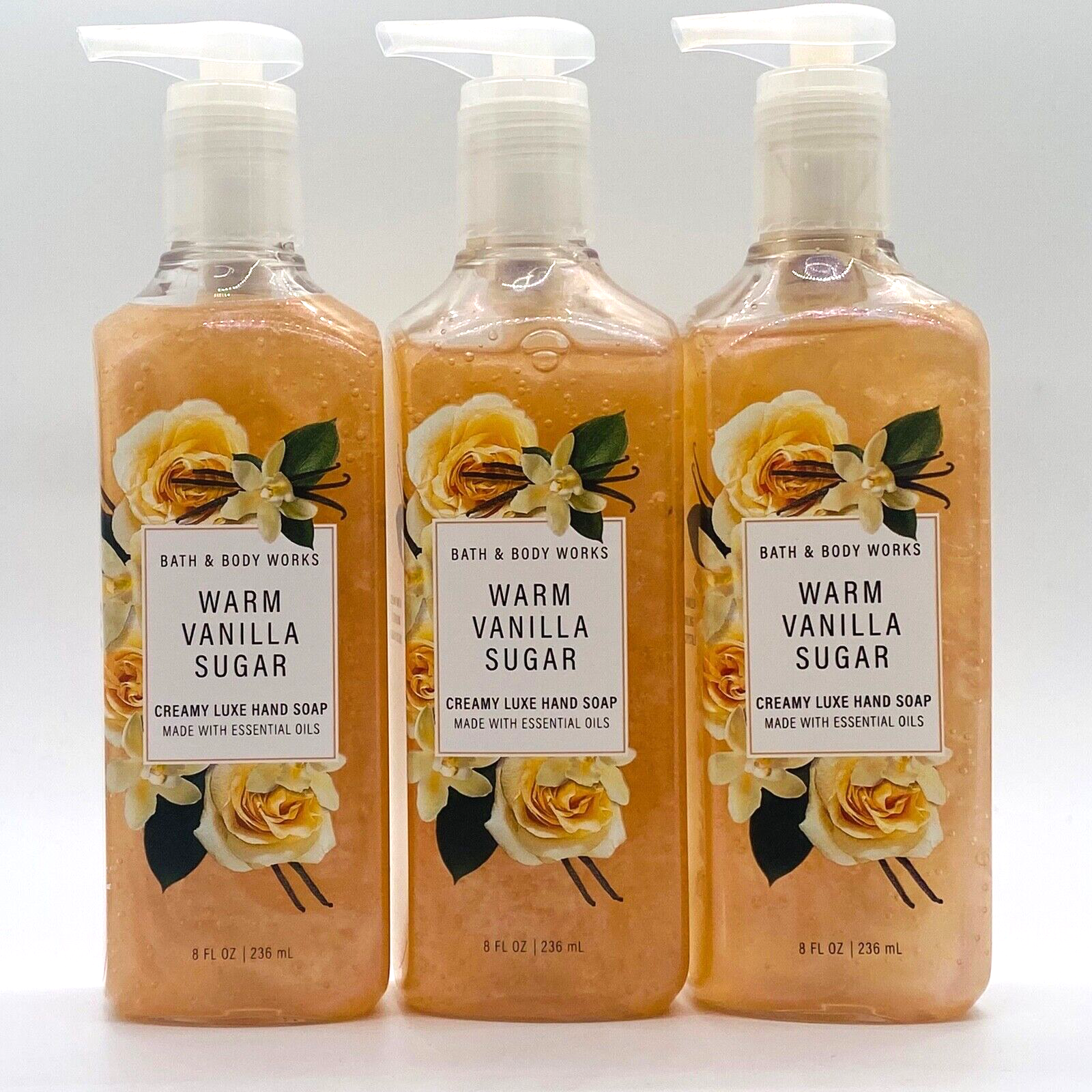 3-Pack Bath & Body Works Warm Vanilla Sugar Creamy Luxe Hand Soap 8 fl.oz