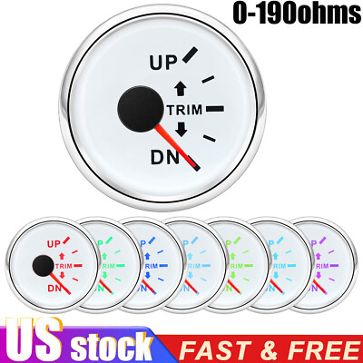 52mm White 7 Colors LED Trim Meter Gauge Up-Down 0-190ohm for Marine Boat Yacht 