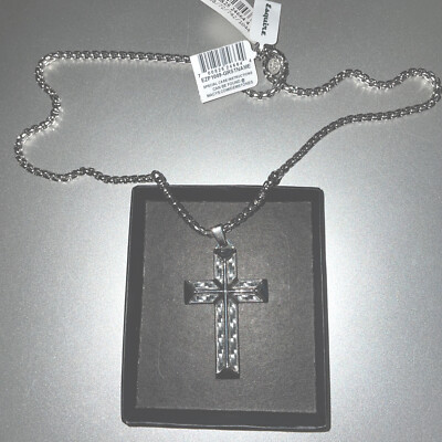 Esquire Carbon Fiber Inlay Cross Necklace. Stainless Steel