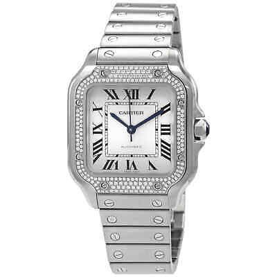 Автоматические часы с бриллиантами Cartier Santos De Cartier средней модели W4SA0005