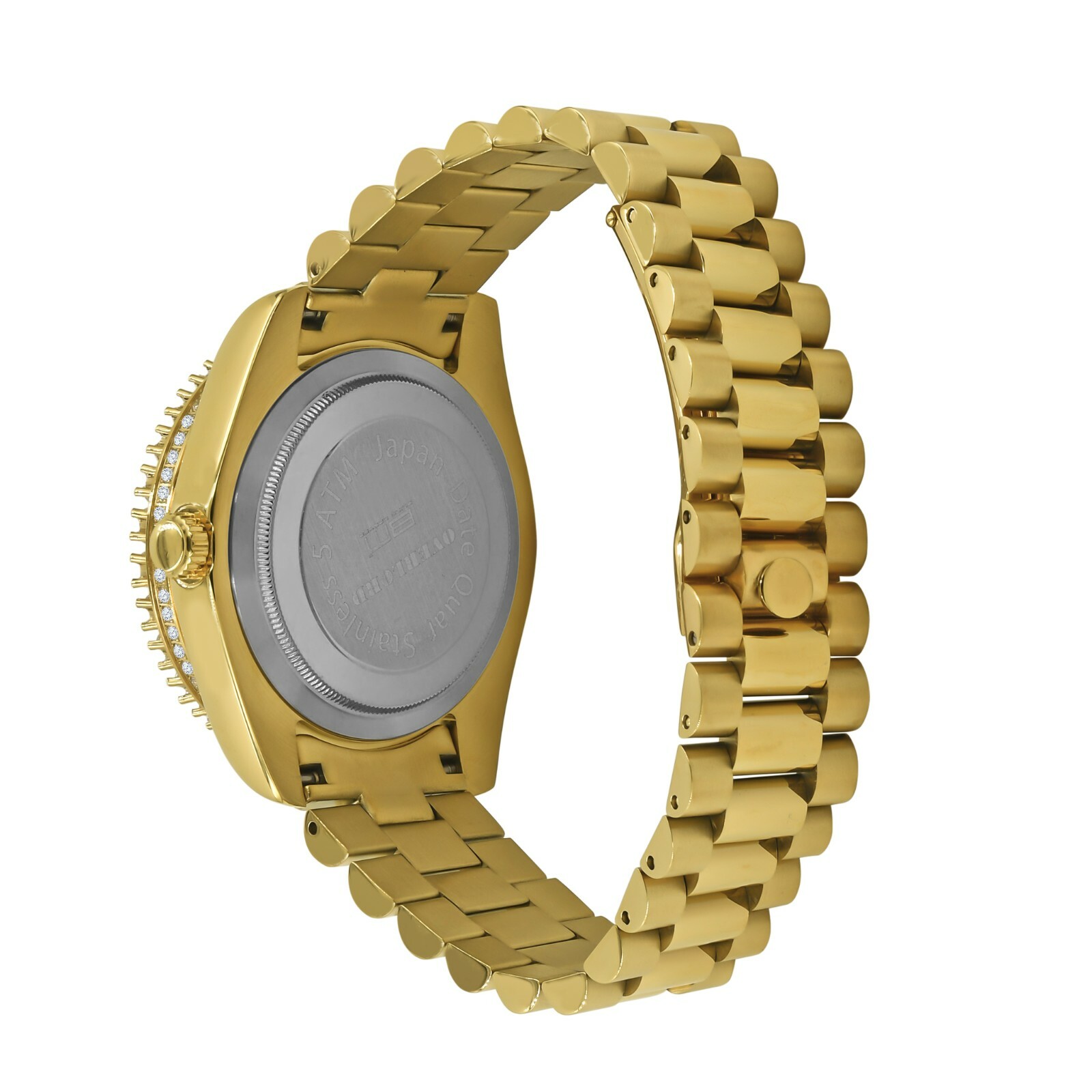 Pre-owned Bling Master Ruby Red Dial Solid Stainless Steel Men's 18k Yellow Gold Tone Finish Watch 42mm