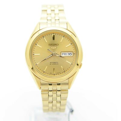 Pre-owned Seiko 5 Snkl28k1 Automatic Gold Tone Stainless Steel Analog Men's Casual Watch
