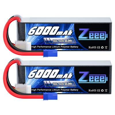 2xZeee 4S Lipo Battery 6000mAh 14.8V 100C EC5 for 8S RC Quad Airplane Helicopter