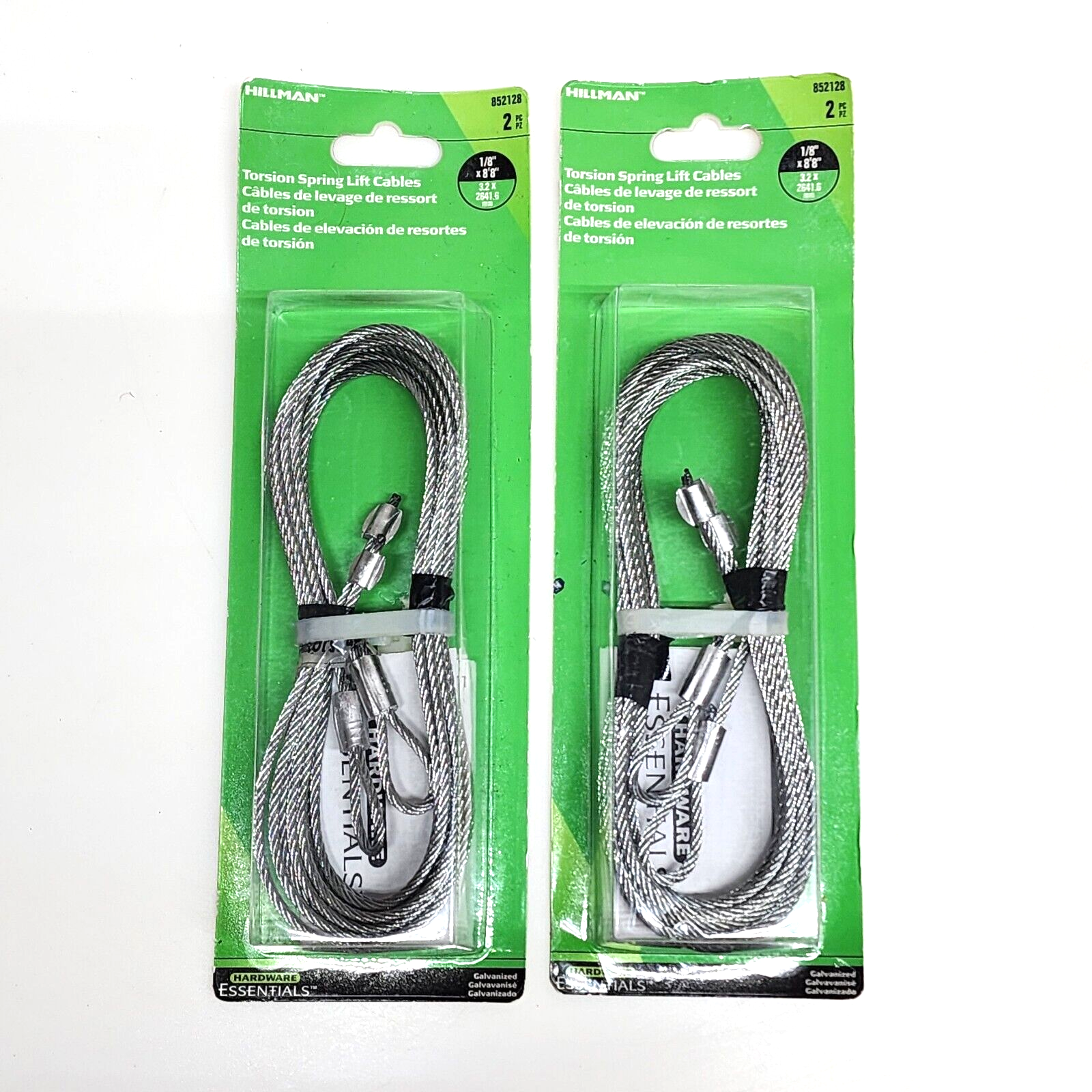 Two (2x) Hillman 852128 1/8" x 8'8" Torsion Spring Lift Cables Garage cable New!