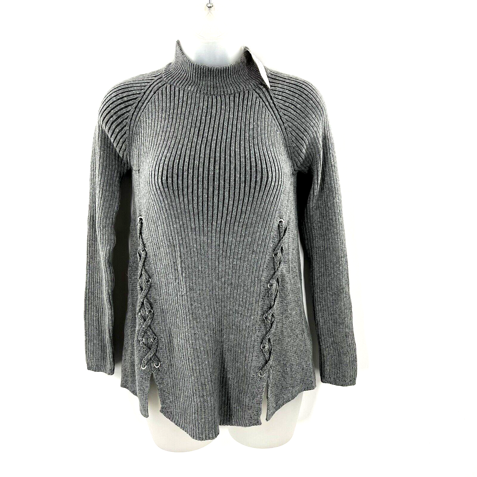 Style Co Womens Mock Neck Long Sleeve Gray Lace-Up Ribbed Knit Sweater Size PP | eBay Style Co Womens Mock Neck Long Sleeve Gray Lace-Up Ribbed Knit Sweater Size PP | eBay
