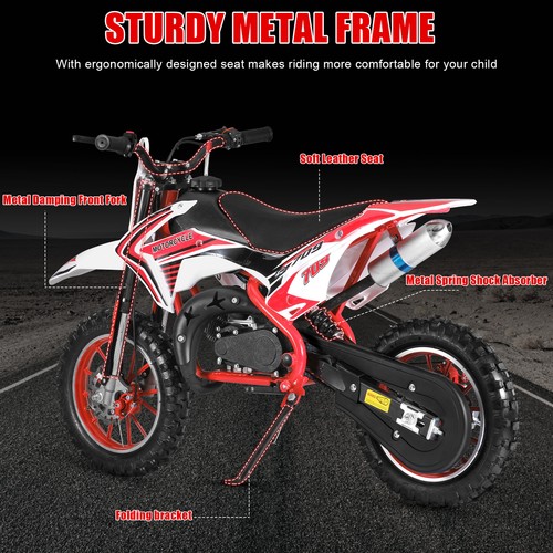 49cc Kids Dirt Bike, Gas Powered 2-Stroke Mini Motocross Motorcycle