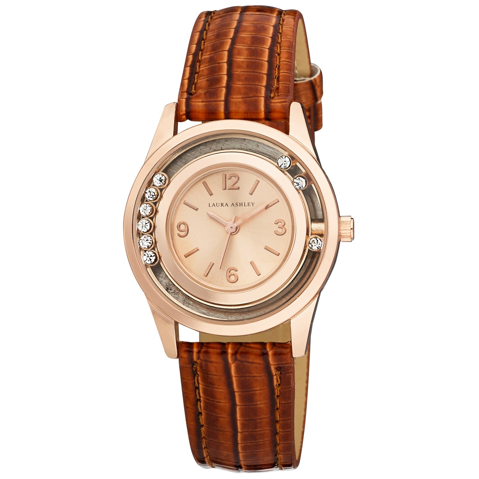 LAURA ASHLEY ローラアシュレイ 掛時計 アンティーク調ブラウン Laura Ashley Womens Floating Moving Stones Brown Strap Watch Comes