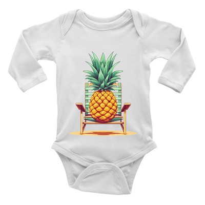 Holiday Vacation Baby Grow Vest Bodysuit Pineapple Sitting on Deck Chair Boy L/S