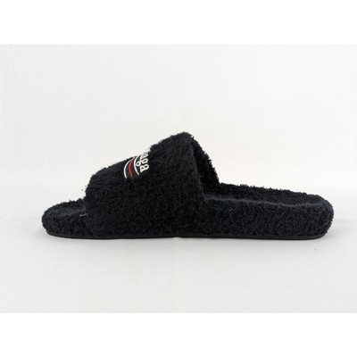 Pre-owned Balenciaga Soft Towel Material Furry Slide In Black/white/red / Q.2 Size 44
