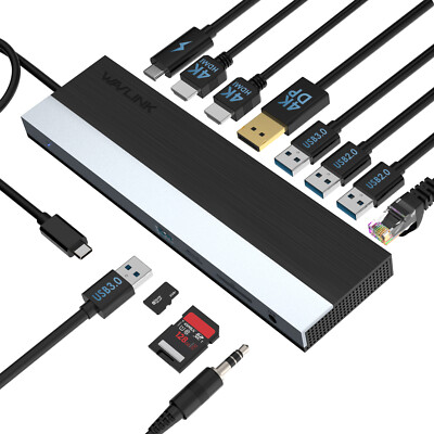USB C Triple Display Docking Station 85W Charging USB 2.0/3.0 for Dell Asus HP