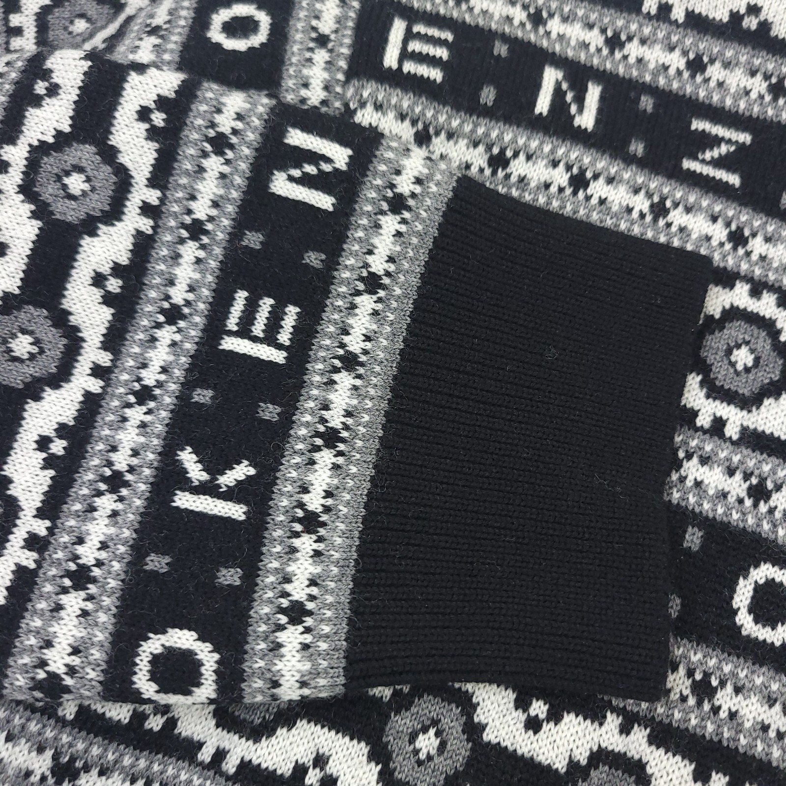 Pre-owned Kenzo $640  Logo Jacquard Black Crewneck Wool Jumper Sweater Mens Size Xl